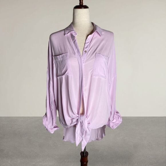 Anthropologie  Maeve Sandbridge Lavander Front Tie Button Down Blouse Top shirt - Picture 2 of 7